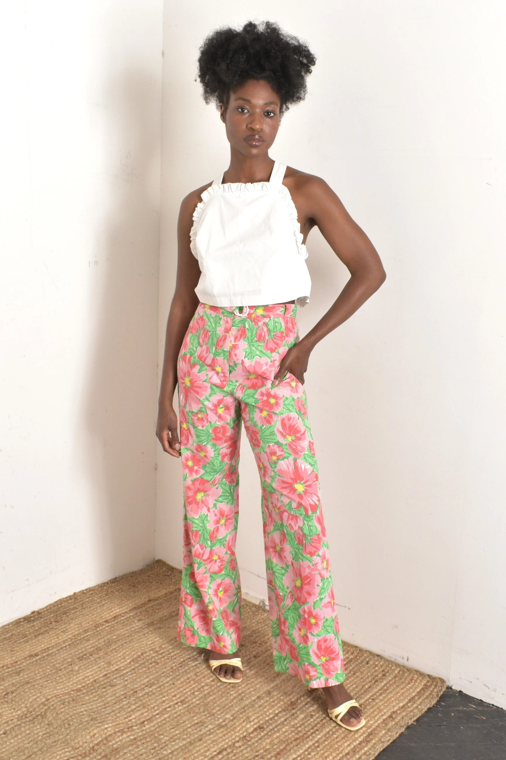 1970s Vibrant Floral Pants-S/M — La Poubelle Vintage
